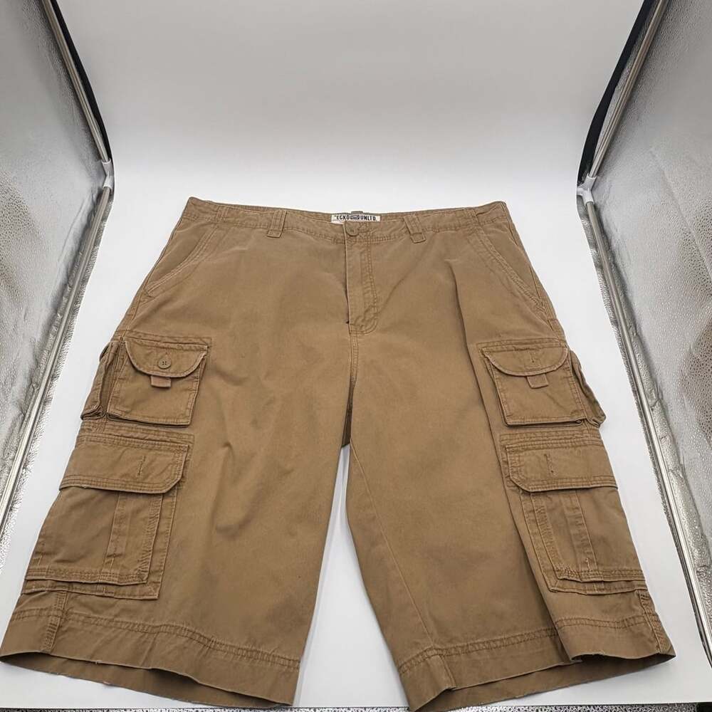 Ecko Unltd Cargo Shorts Size 40 Brown Cotton Twill Multi Pocket